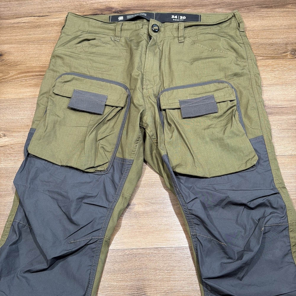 G-Star Raw 3D Straight Tapered Cargo Ripstop Pants Men's 34 x 30 Olive & Gray - Picture 3 of 11